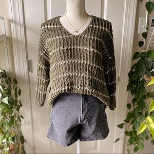 Chico’s - Green & Silver Metallic Striped Pullover Loose Knit Sweater